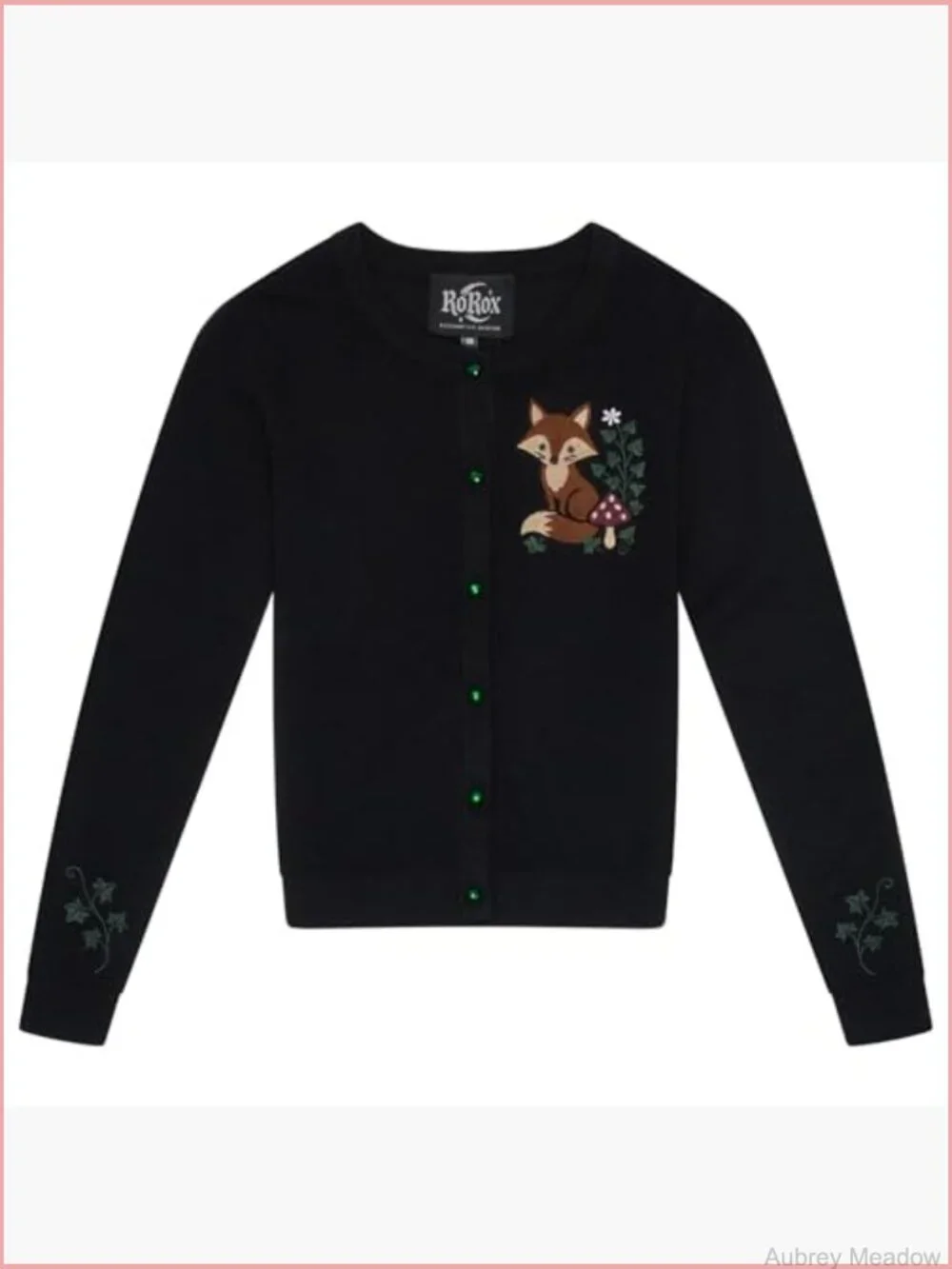 Embroidered Fox Cardigan - Retro Knit Jumper Nature Ivy Cardigan